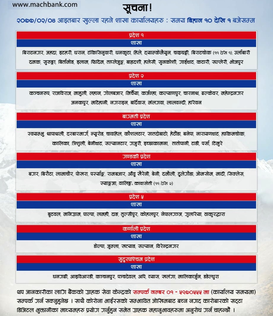 Notice regarding branches open on 17th May, 2020