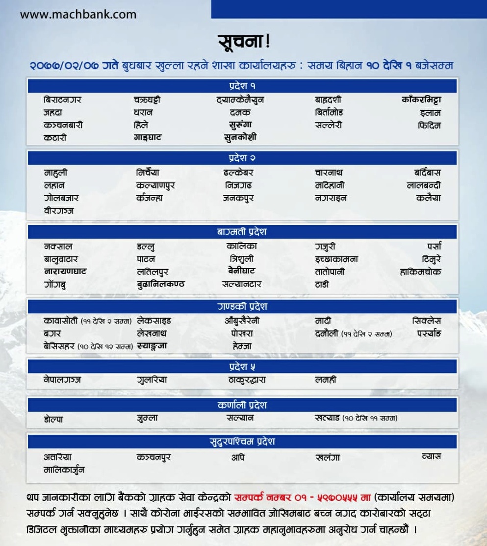 Notice regarding branches open on 20th May, 2020