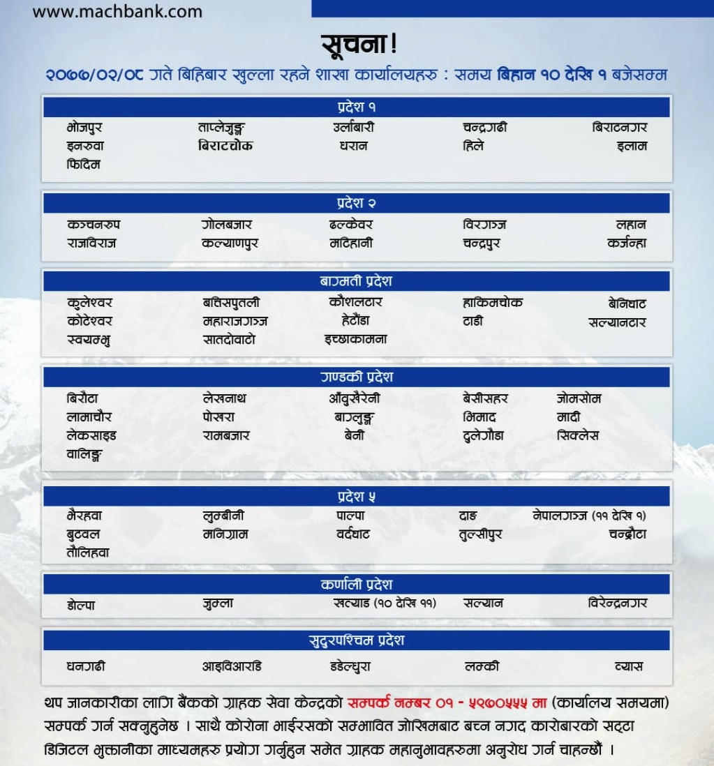 Notice regarding branches open on 21st May, 2020