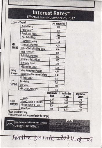 Deposit Interest Rate Change Published on 26 November 2017