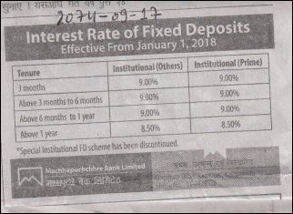Deposit Interest Rate Change Published on 1 January 2018
