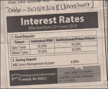 Deposit & Loan Interest Rate Change Published on 22 June 2018