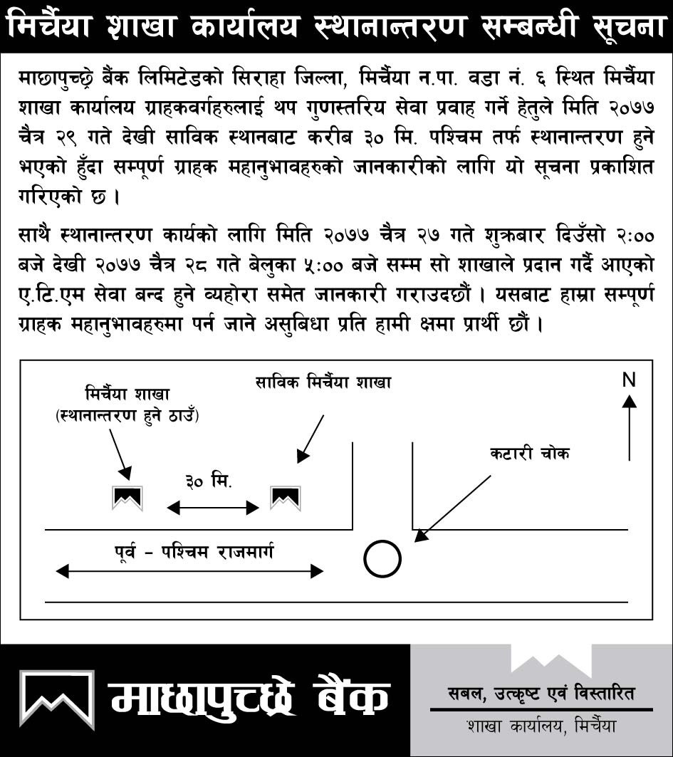 Relocation of Mirchaiya Branch